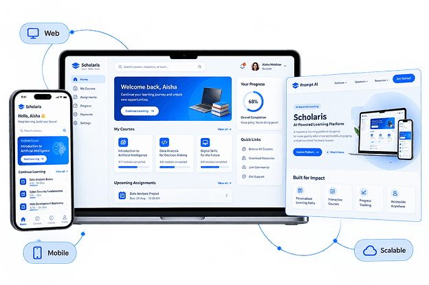 Prompt AI Digital Products and Scholaris Platform Showcase